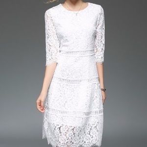 White Lace Scallop-hem Dress